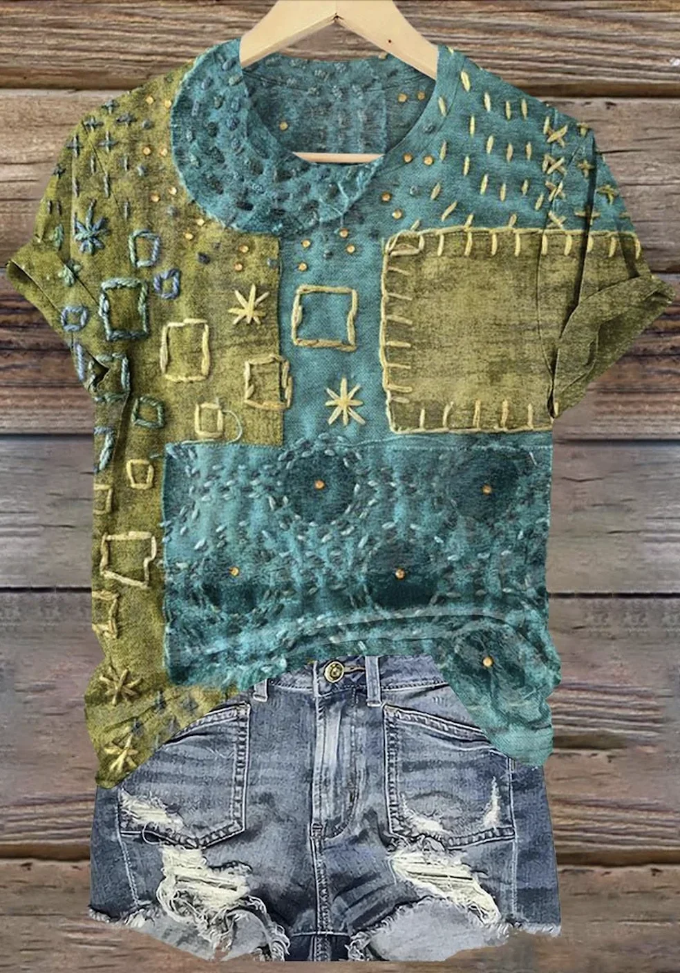 Casual Geometric Crew Neck Short Sleeve T-shirt