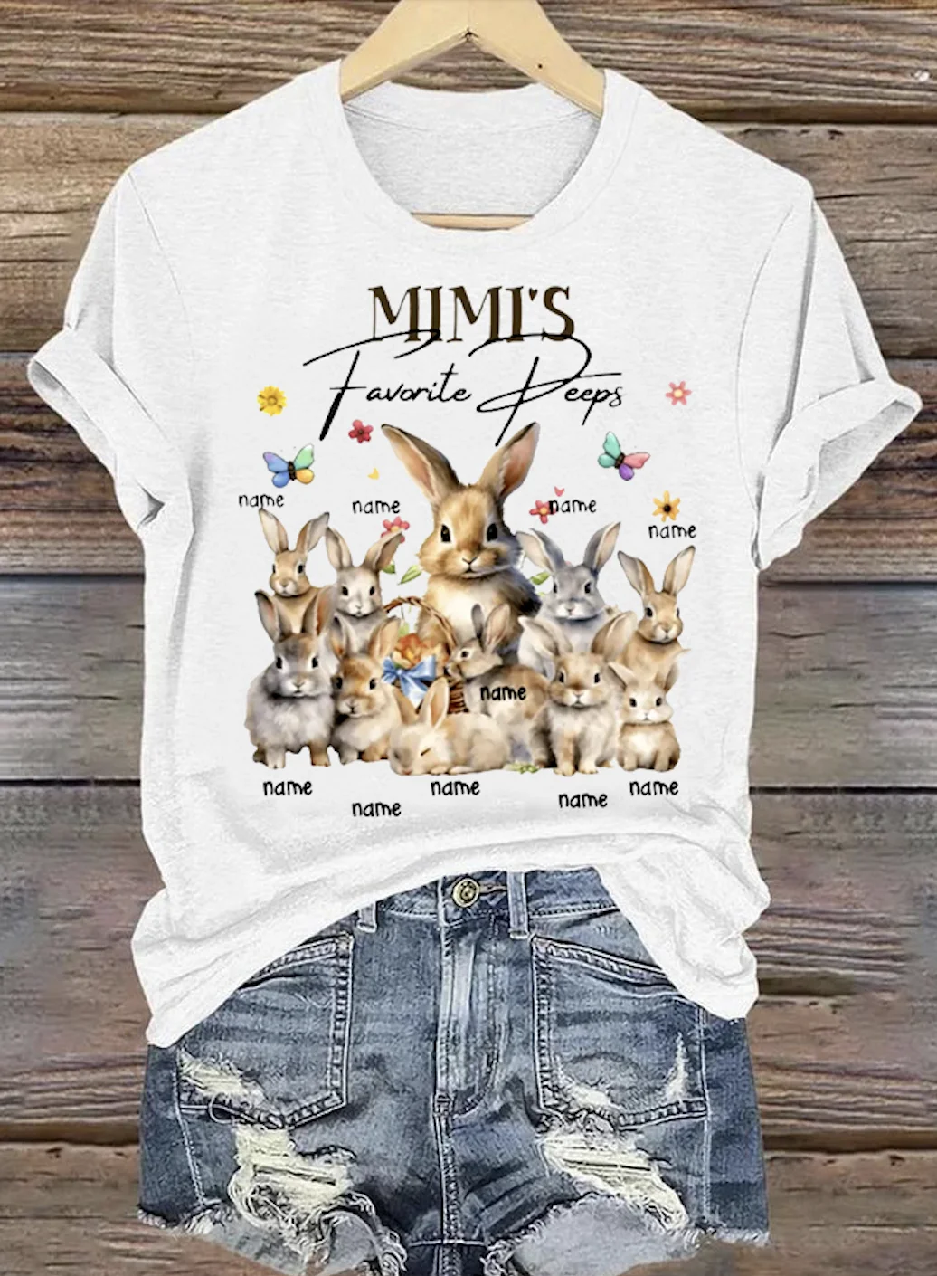 Easter Bunny Print Casual Crew Neck Short Sleeve T-shirt