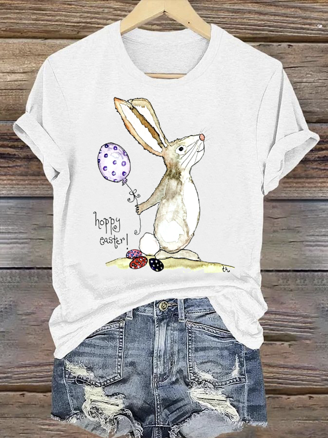 Easter Bunny Print Crew Neck Short Sleeve T-shirt
