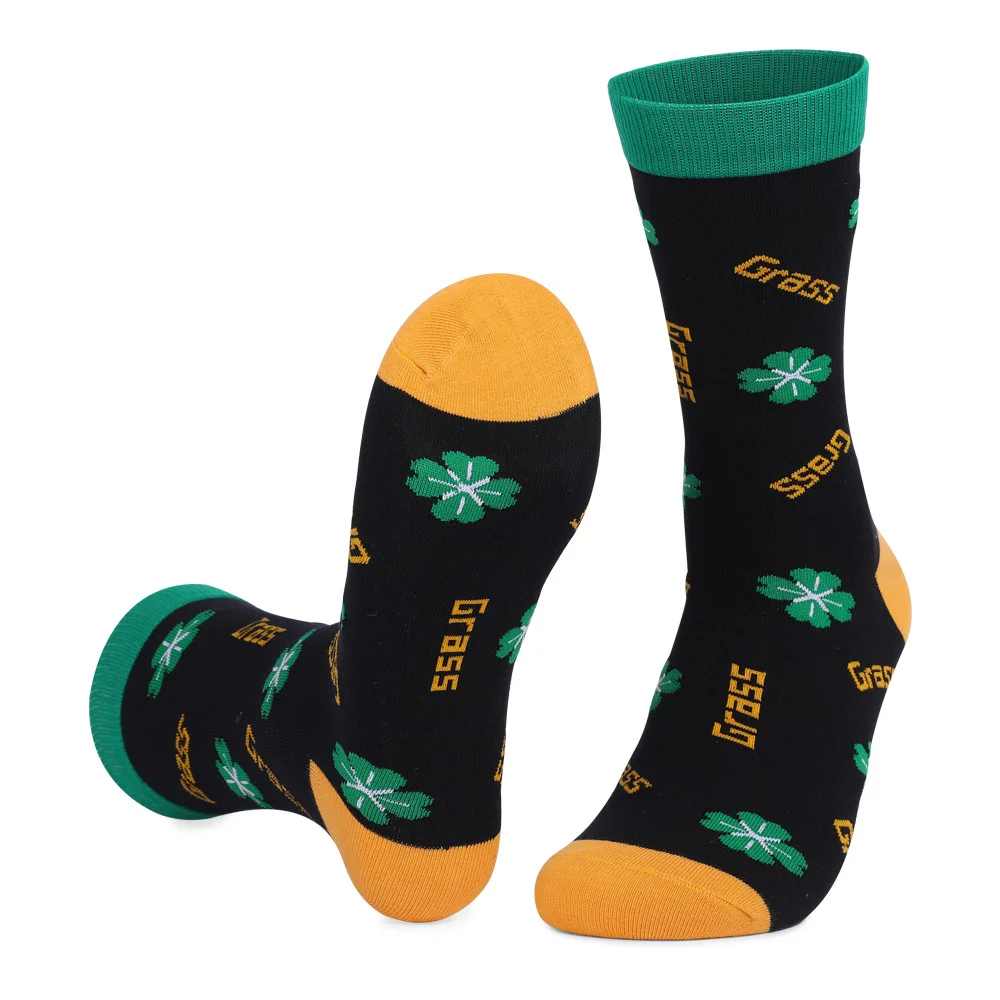 Clover Jacquard St. Patrick's Day Thick Medium Tube Cotton Socks