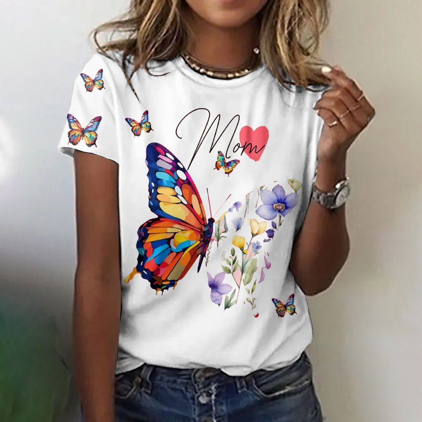 Casual Floral Crew Neck Short Sleeve T-shirt