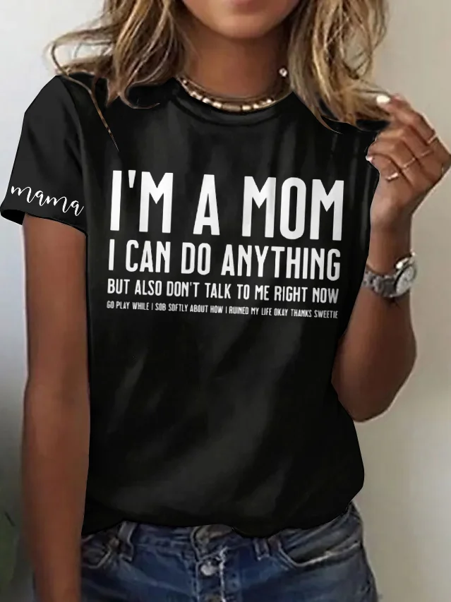 Casual Text Letters Crew Neck Short Sleeve T-shirt