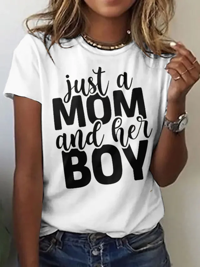 Casual Text Letters Crew Neck Short Sleeve T-shirt