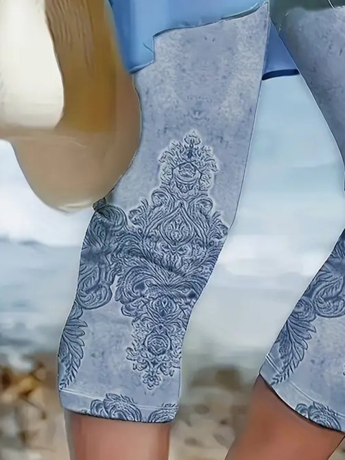 Casual Floral Capris Elastic Waist Printing Pants