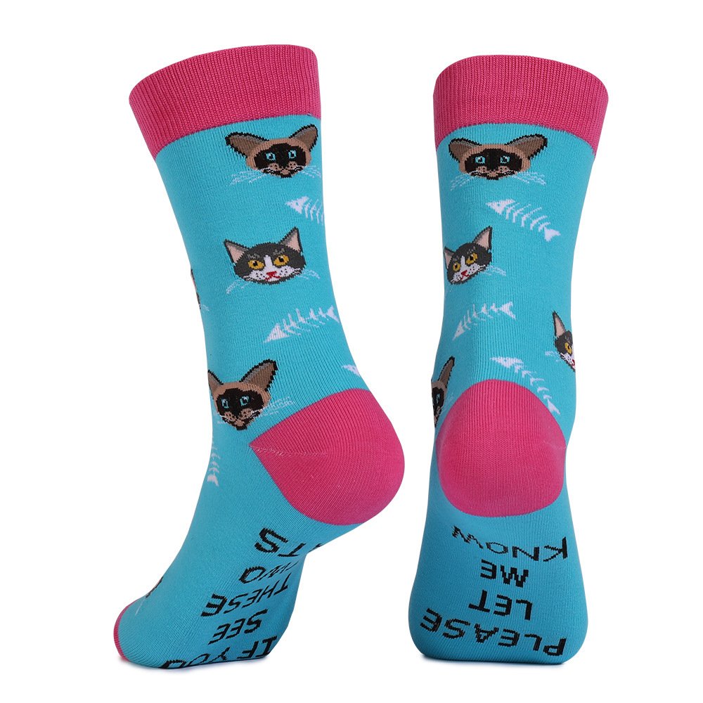 Cute animals, cats and dogs, color blocked mid-term cotton socks