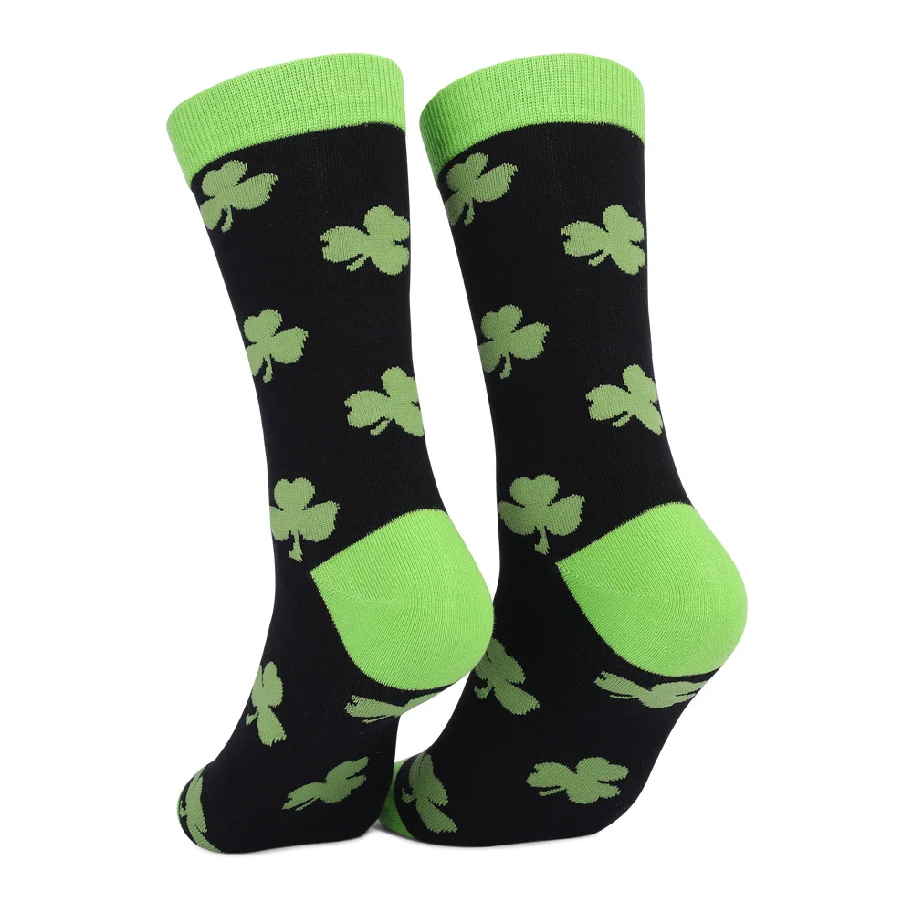 Clover Jacquard St. Patrick's Day Thick Medium Tube Cotton Socks