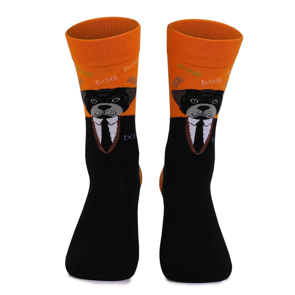 Cute animals, cats and dogs, color blocked mid-term cotton socks