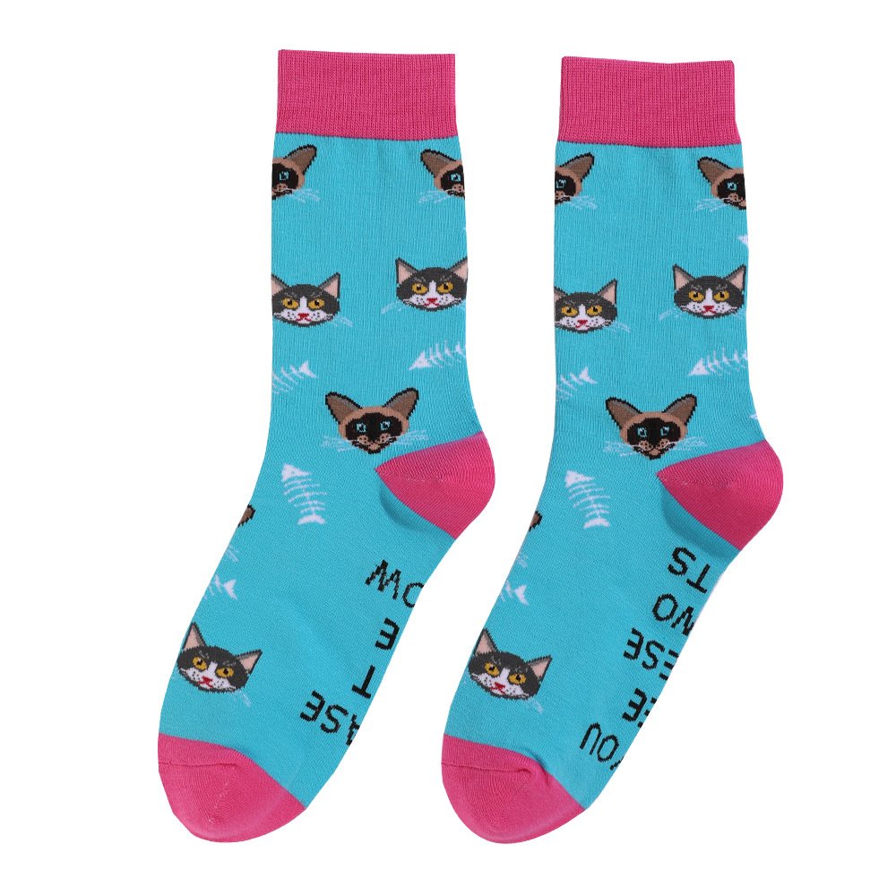 Cute animals, cats and dogs, color blocked mid-term cotton socks