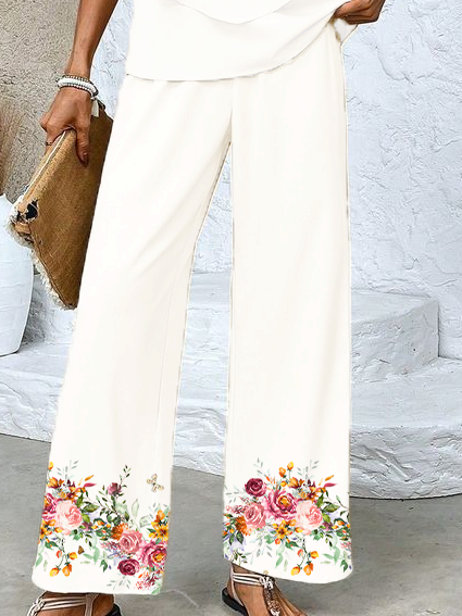 Women Floral Crew Neck Sleeveless Comfy Casual Printing Top With Pants Two-Piece Set