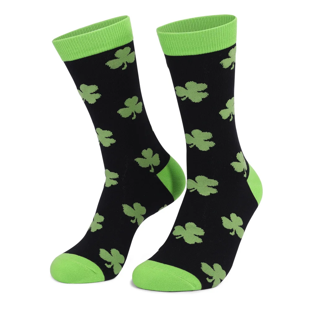 Clover Jacquard St. Patrick's Day Thick Medium Tube Cotton Socks