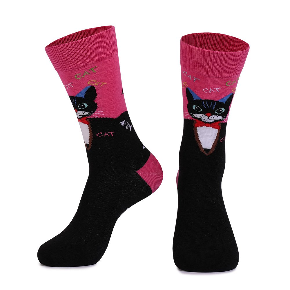 Cute animals, cats and dogs, color blocked mid-term cotton socks