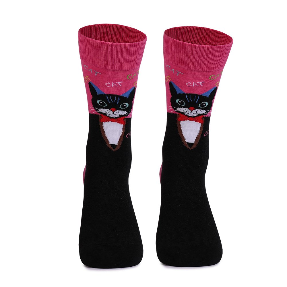 Cute animals, cats and dogs, color blocked mid-term cotton socks