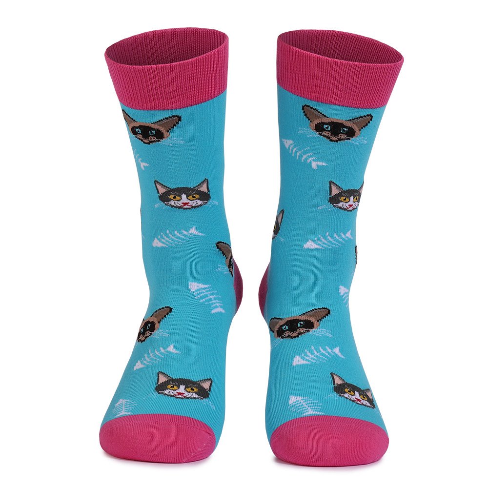 Cute animals, cats and dogs, color blocked mid-term cotton socks