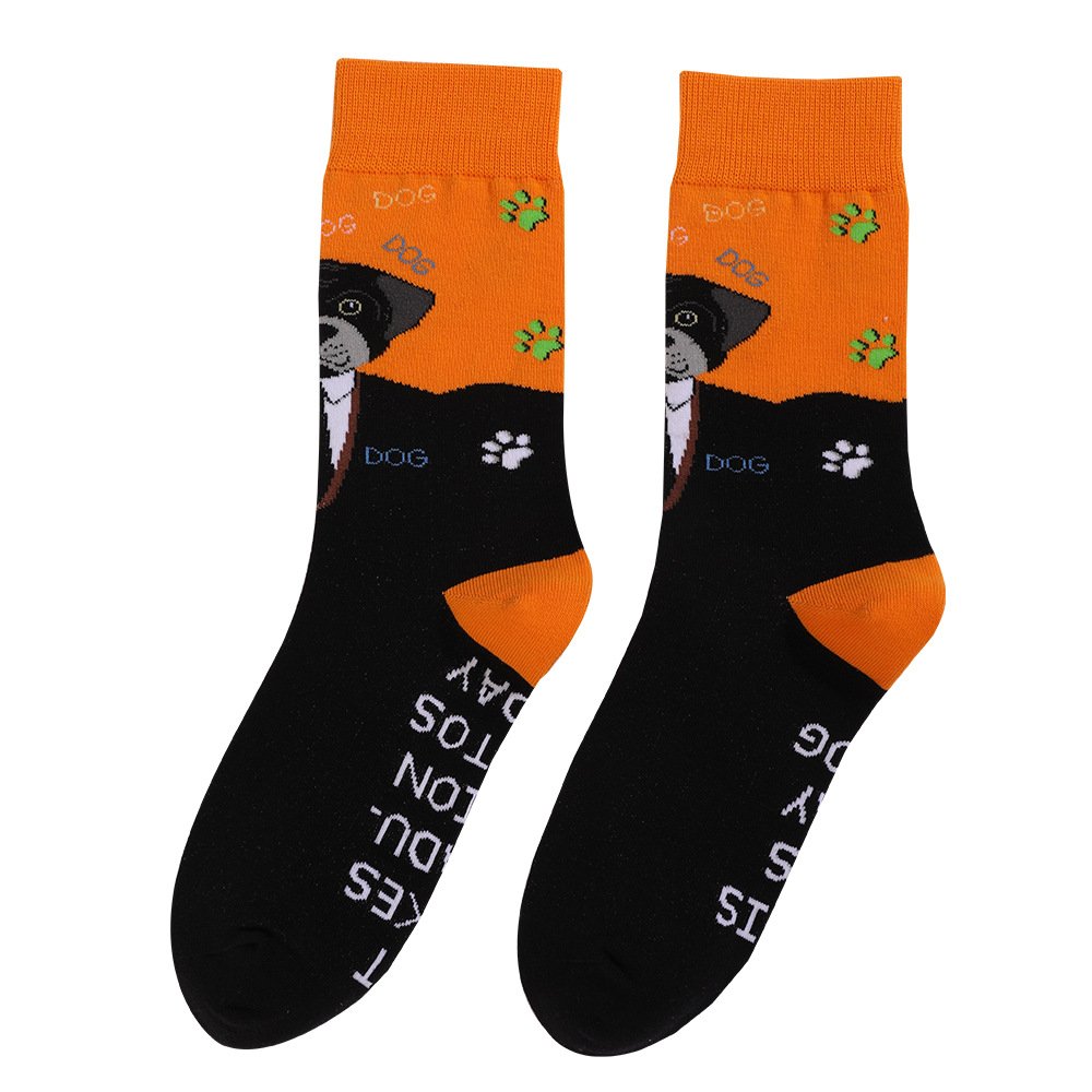 Cute animals, cats and dogs, color blocked mid-term cotton socks