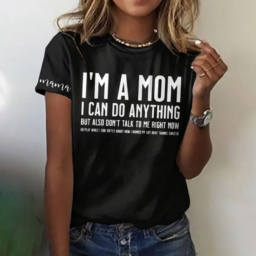 Casual Text Letters Crew Neck Short Sleeve T-shirt