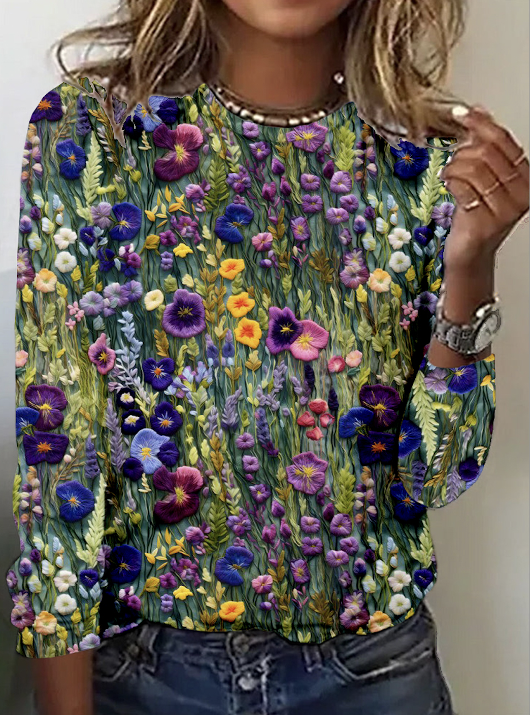 Casual Floral Crew Neck Long Sleeve T-shirt