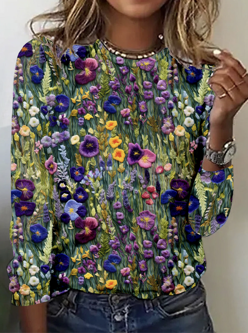 Casual Floral Crew Neck Long Sleeve T-shirt