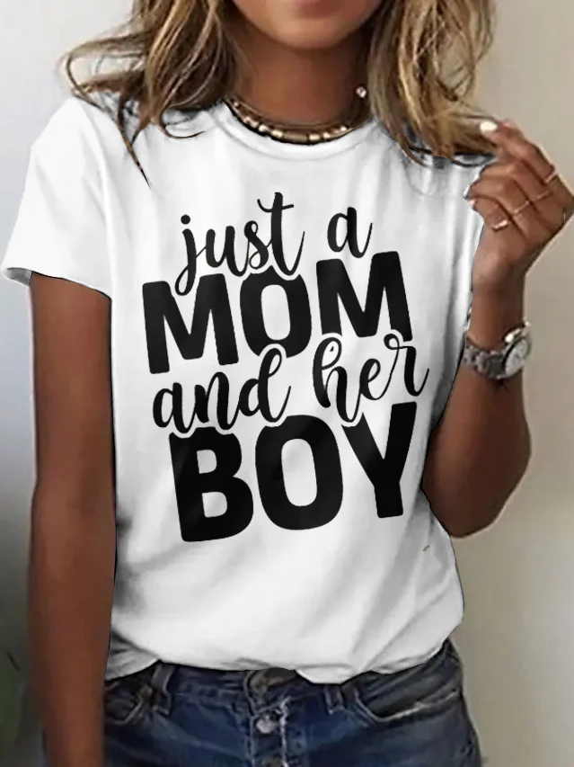 Casual Text Letters Crew Neck Short Sleeve T-shirt