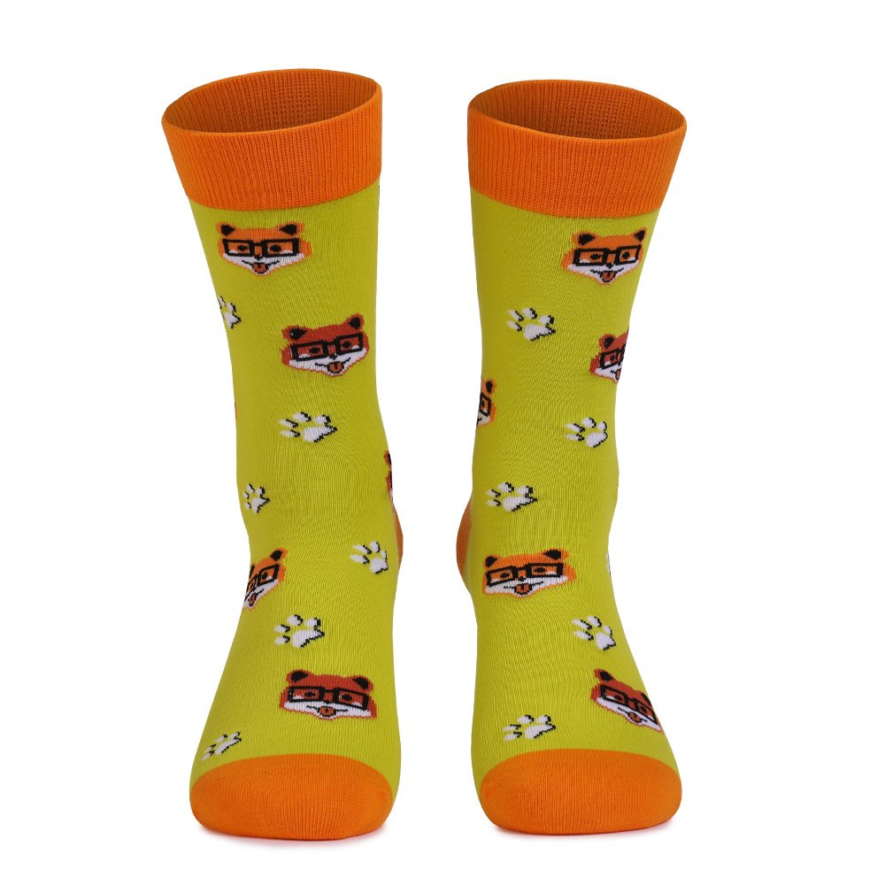 Cute animals, cats and dogs, color blocked mid-term cotton socks