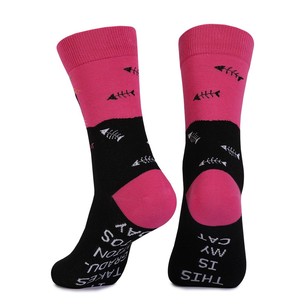 Cute animals, cats and dogs, color blocked mid-term cotton socks