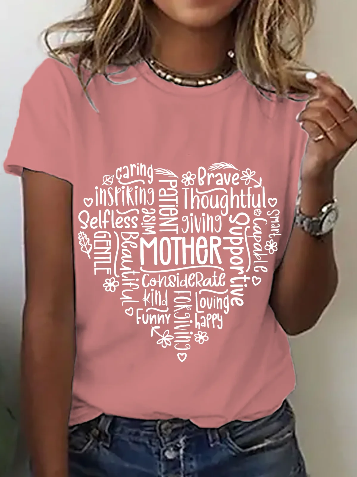 Casual Text Letters Crew Neck Short Sleeve T-shirt