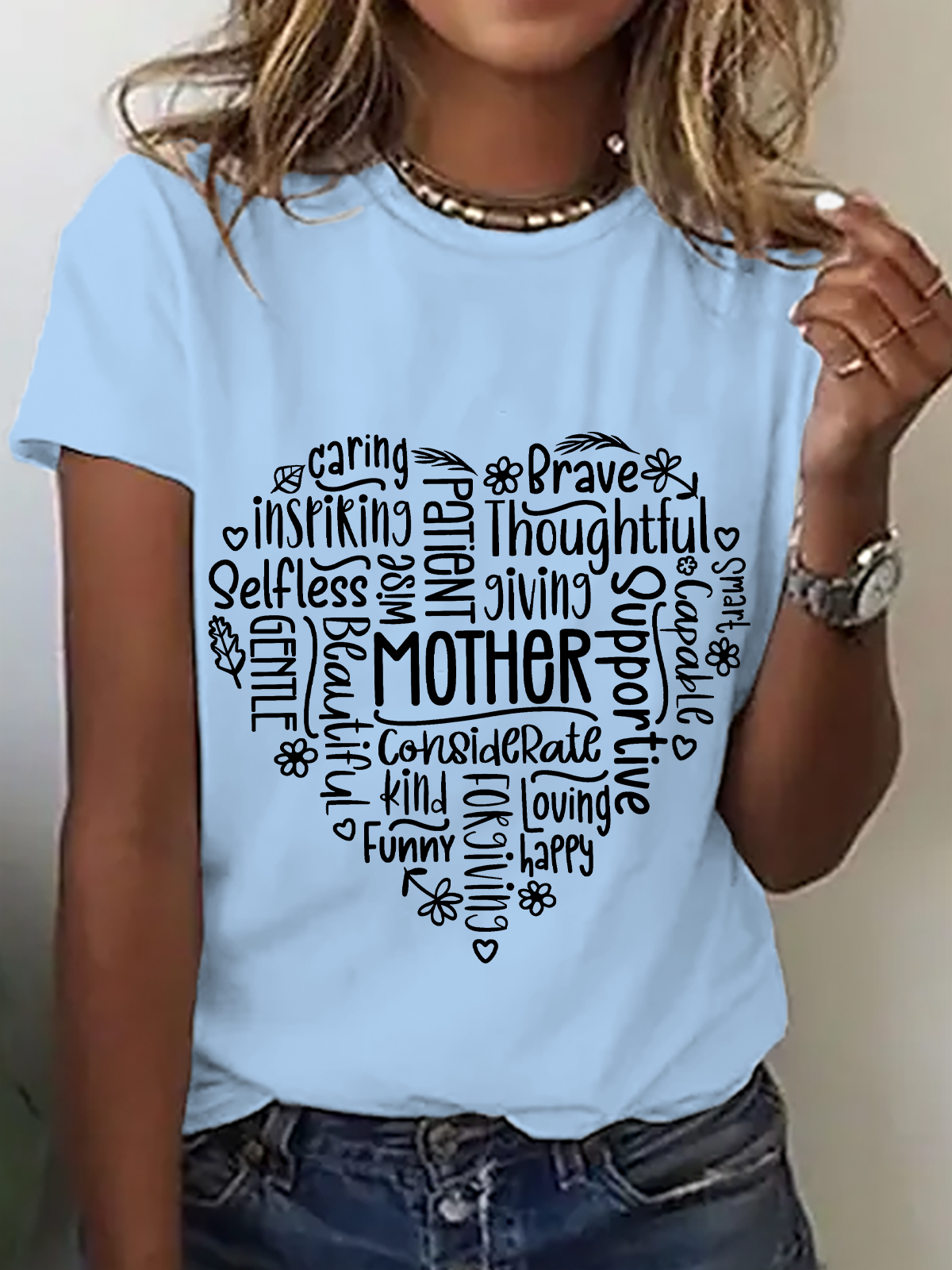 Casual Text Letters Crew Neck Short Sleeve T-shirt