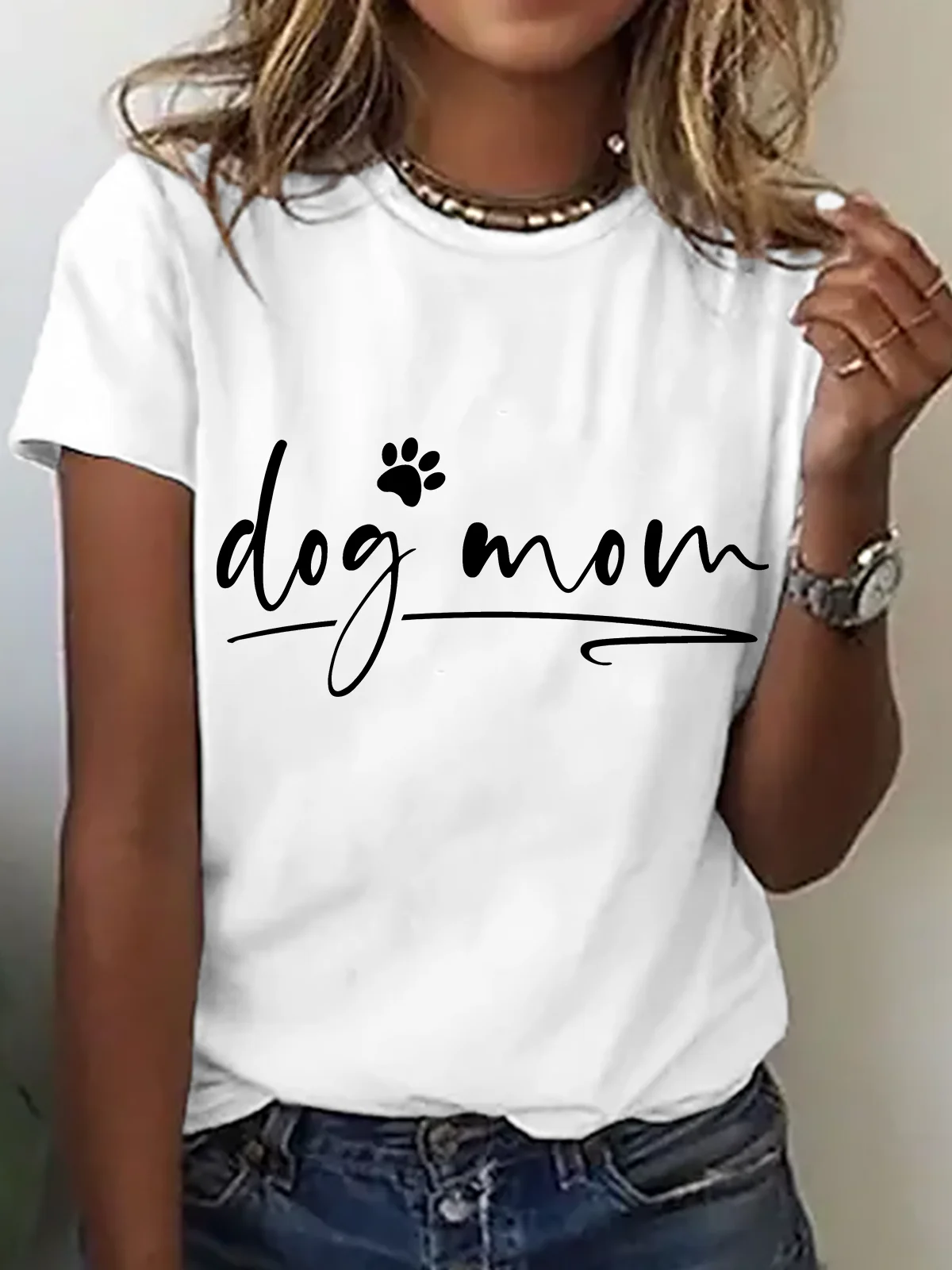 Casual Text Letters Crew Neck Short Sleeve T-shirt
