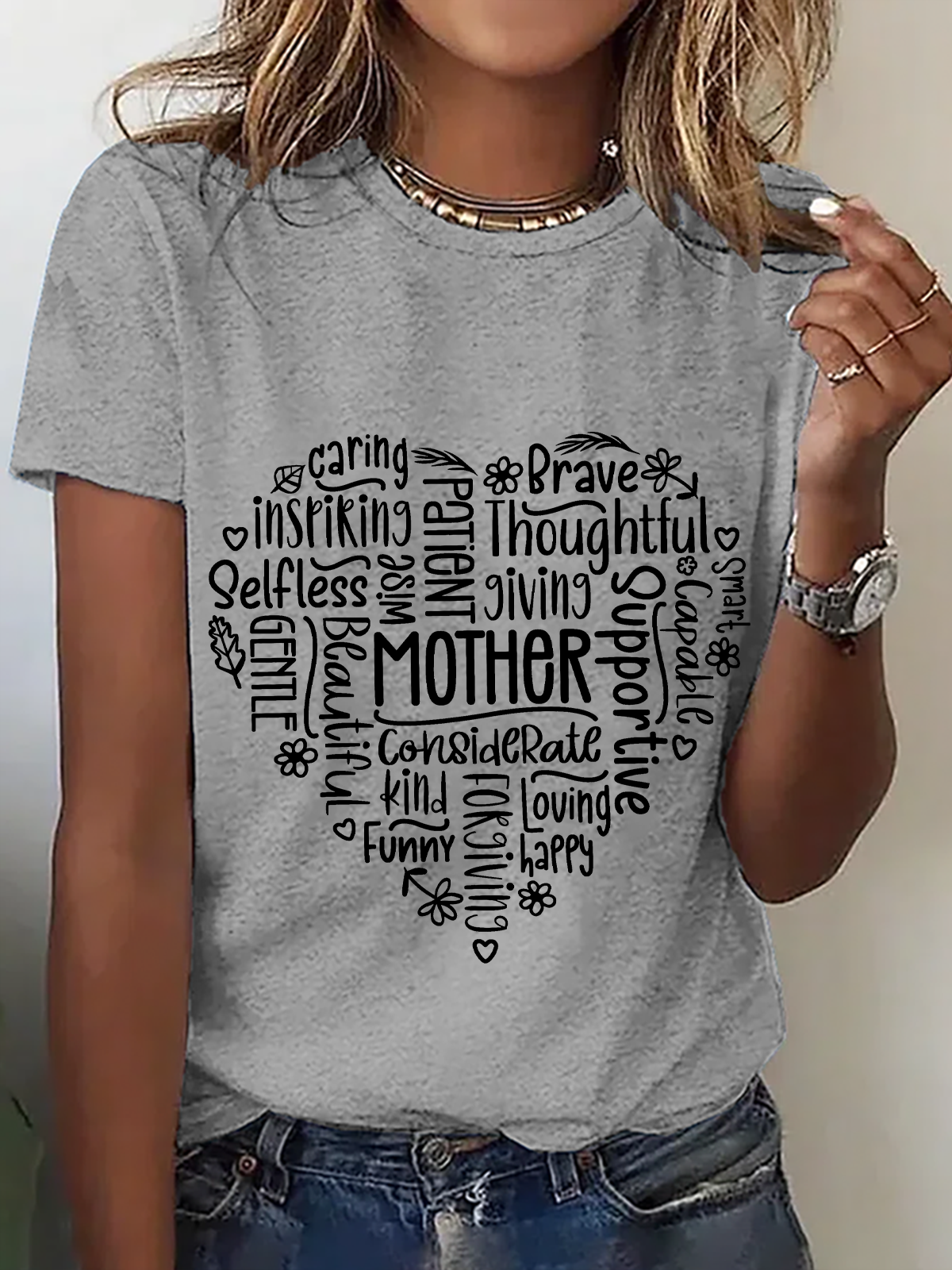 Casual Text Letters Crew Neck Short Sleeve T-shirt
