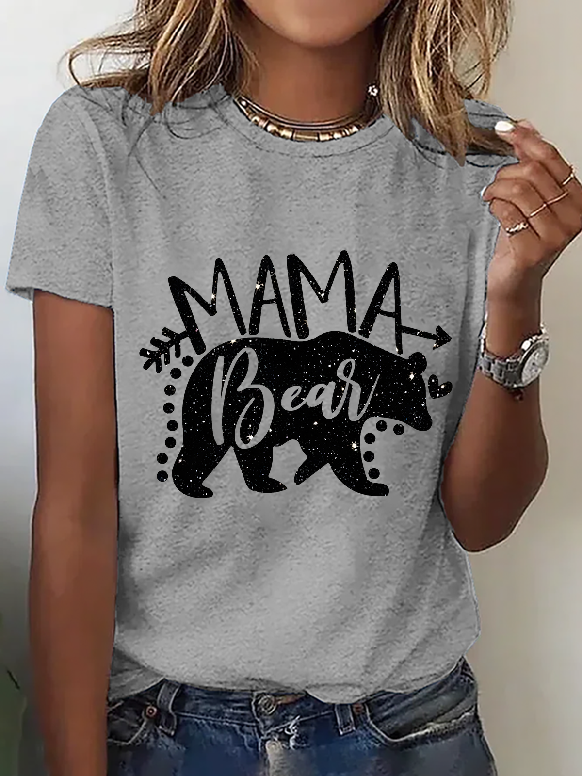 Casual Text Letters Crew Neck Short Sleeve T-shirt