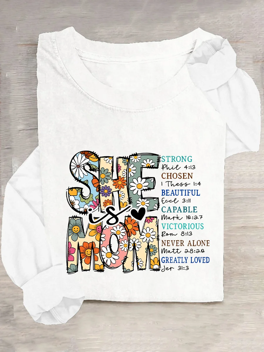 Crew Neck Long Sleeve Text Letters Regular Medium Elasticity Loose Blouse_ For Women