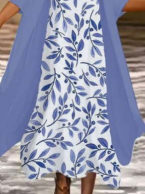 Women Floral Printing Two-Piece Set Daily Three Quarter Sleeve Casual Spring/Fall Dress With Coat Matching Set