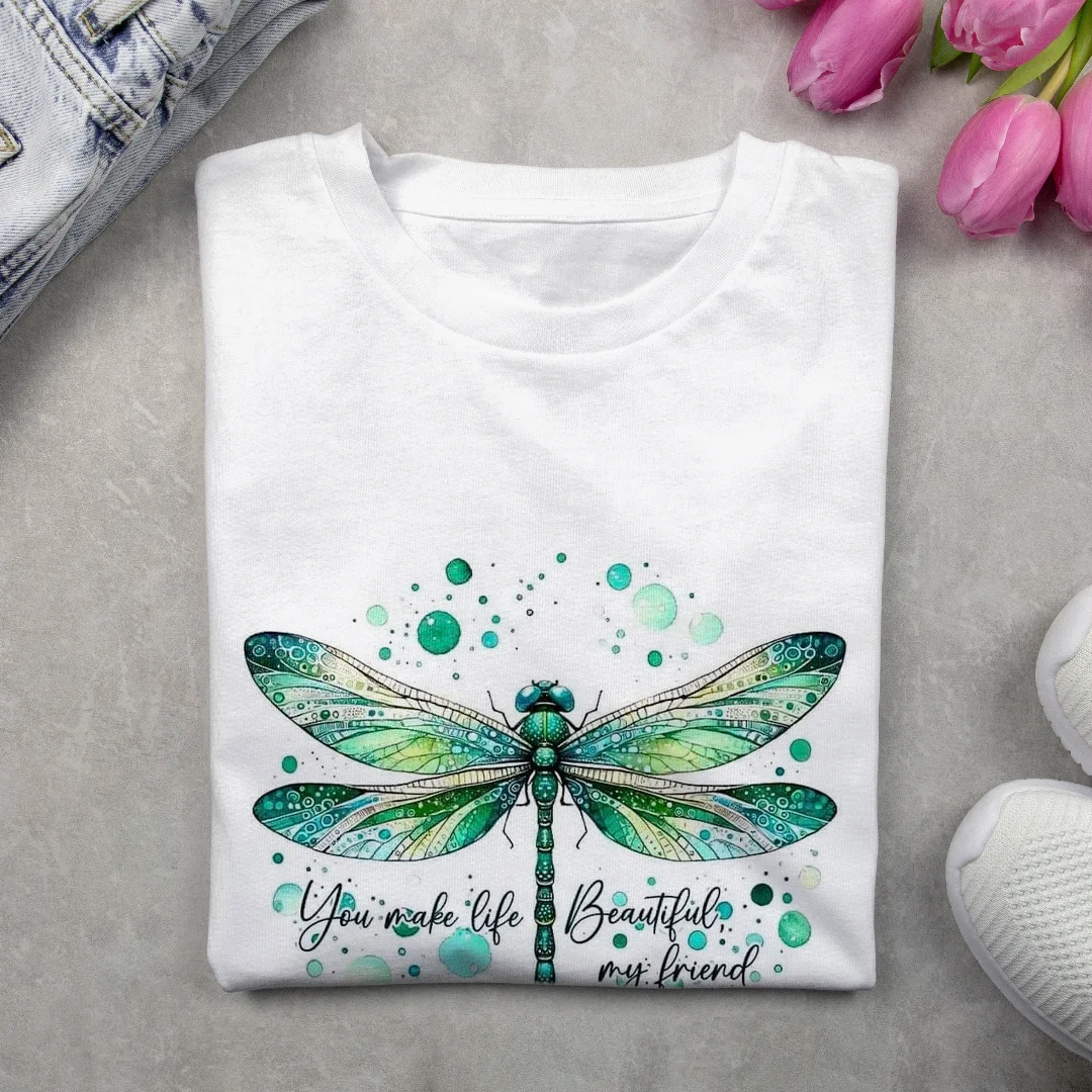 Casual Dragonfly Pattern Crew Neck Long Sleeve T-shirt