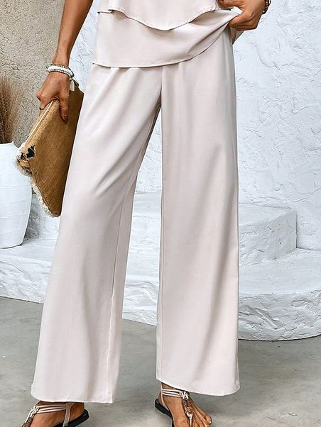 Women Plain Crew Neck Sleeveless Comfy Casual Top With Pants Two-Piece Set