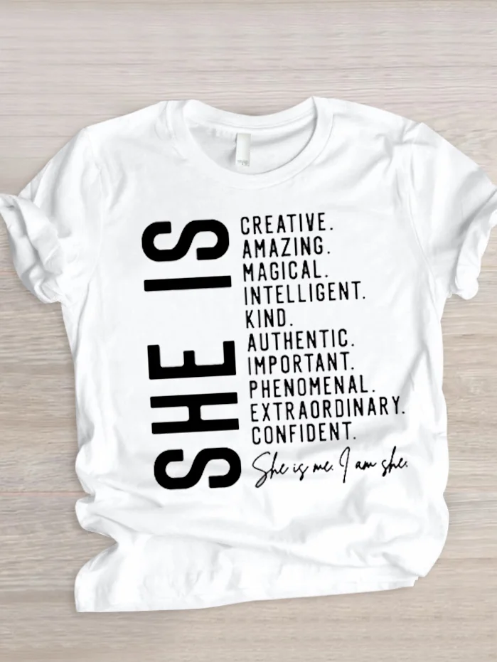 Casual Text Letters Crew Neck Short Sleeve T-shirt