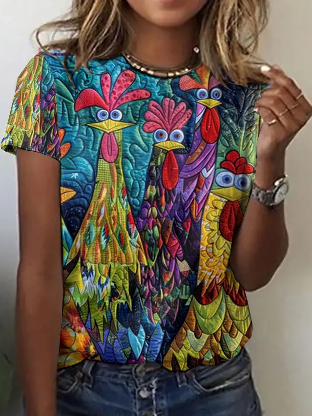 Casual Animal Crew Neck Short Sleeve T-shirt