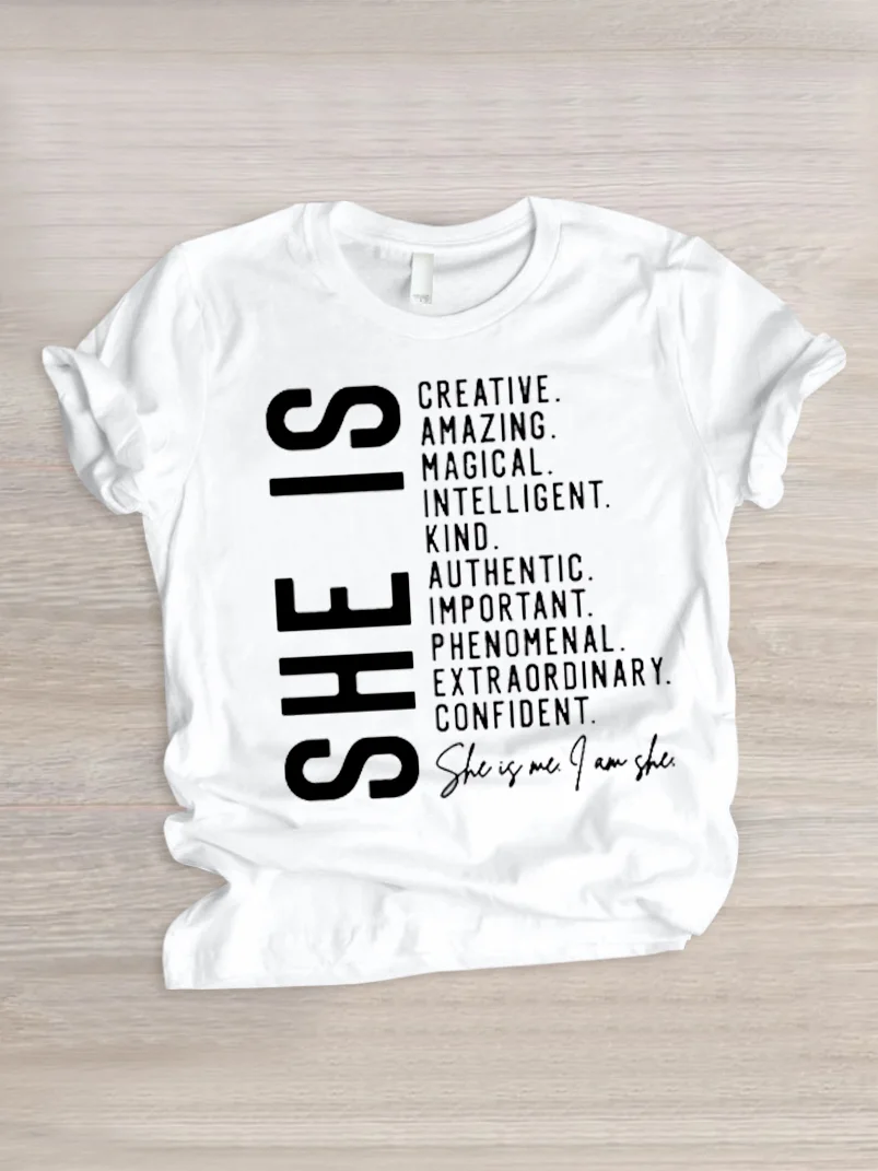 Casual Text Letters Crew Neck Short Sleeve T-shirt