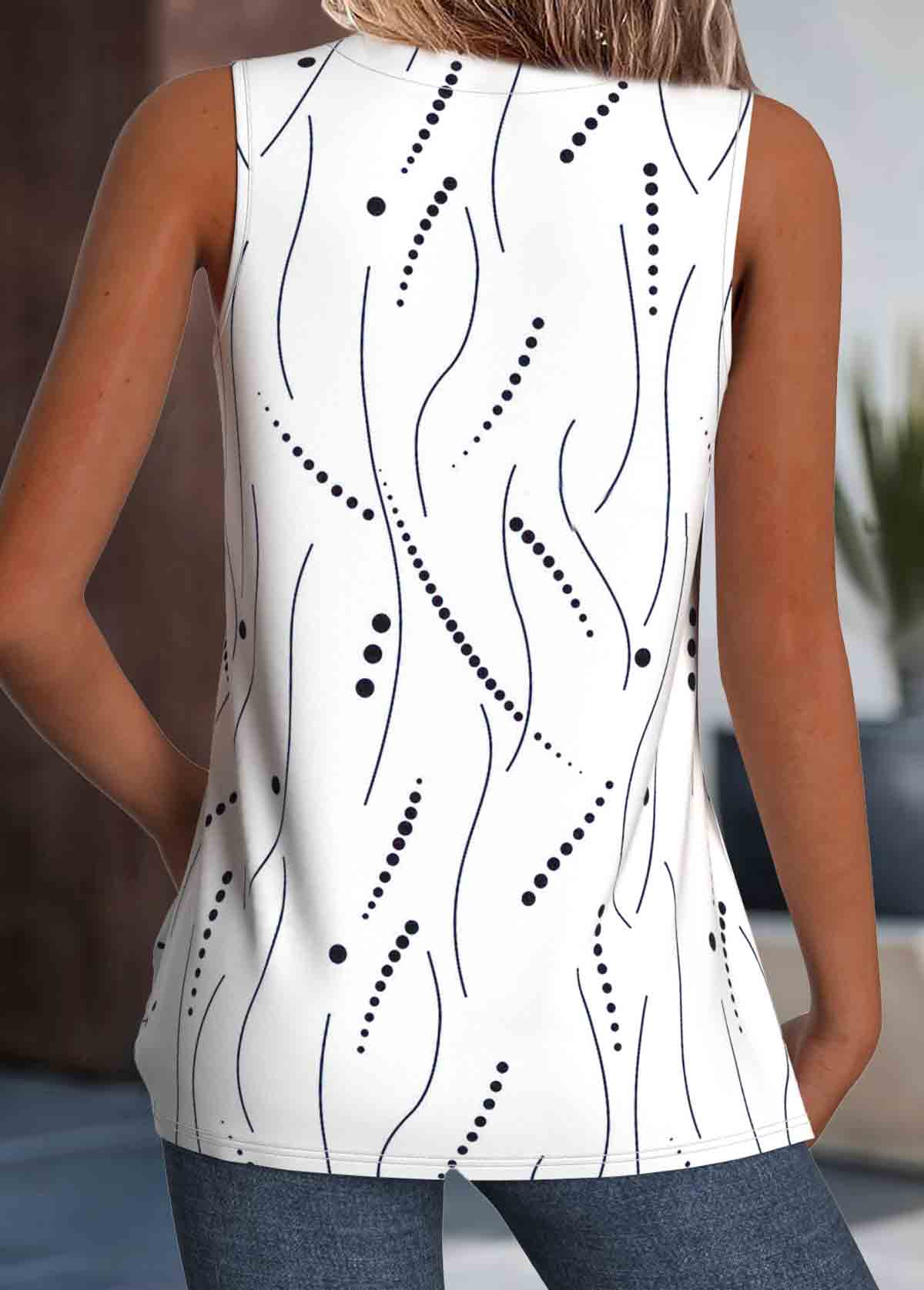 Casual V Neck Abstract Polka Dots Tank Top