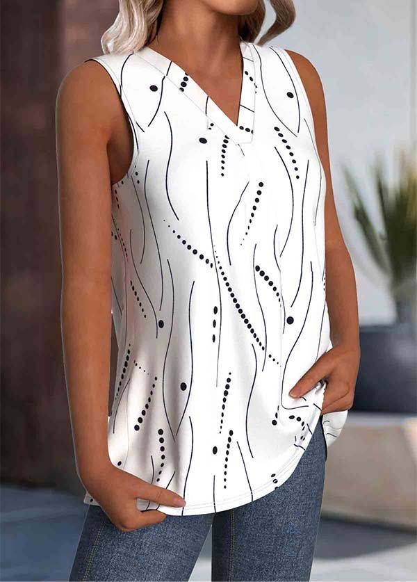 Casual V Neck Abstract Polka Dots Tank Top