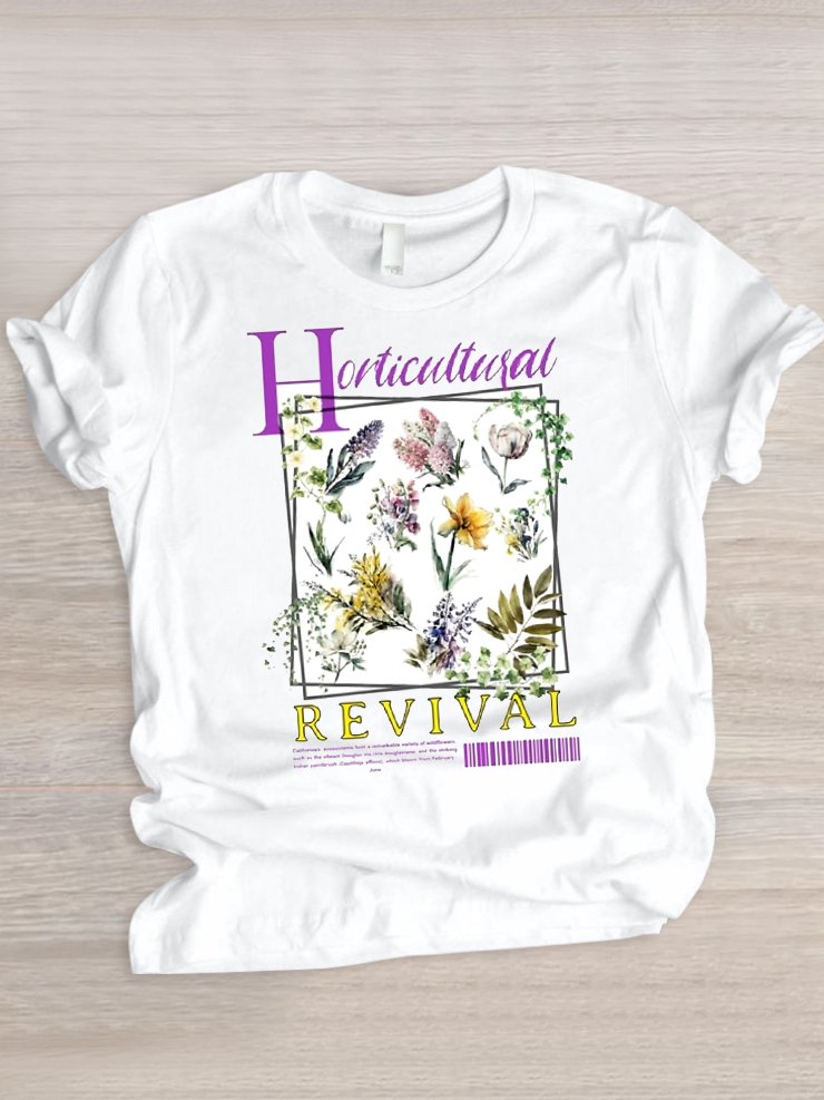 Casual Floral Crew Neck Short Sleeve T-shirt