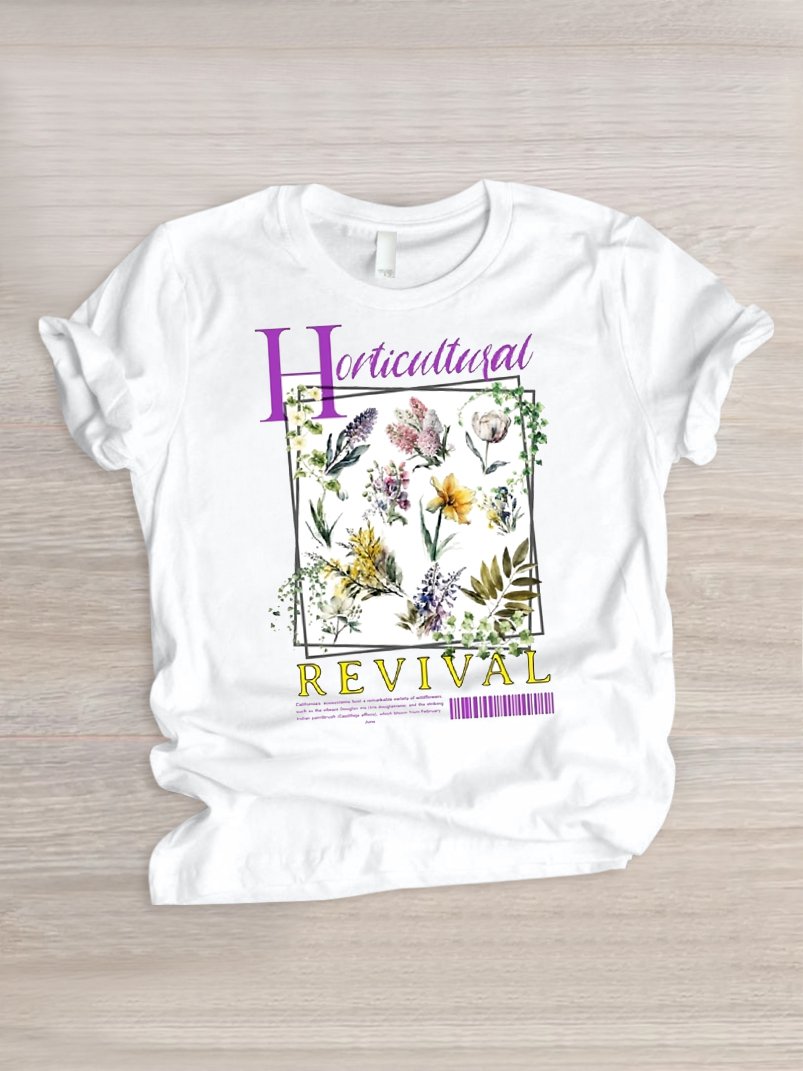 Casual Floral Crew Neck Short Sleeve T-shirt