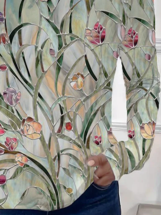 Casual Floral Crew Neck Long Sleeve T-shirt