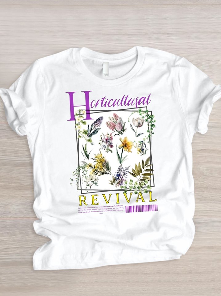 Casual Floral Crew Neck Short Sleeve T-shirt