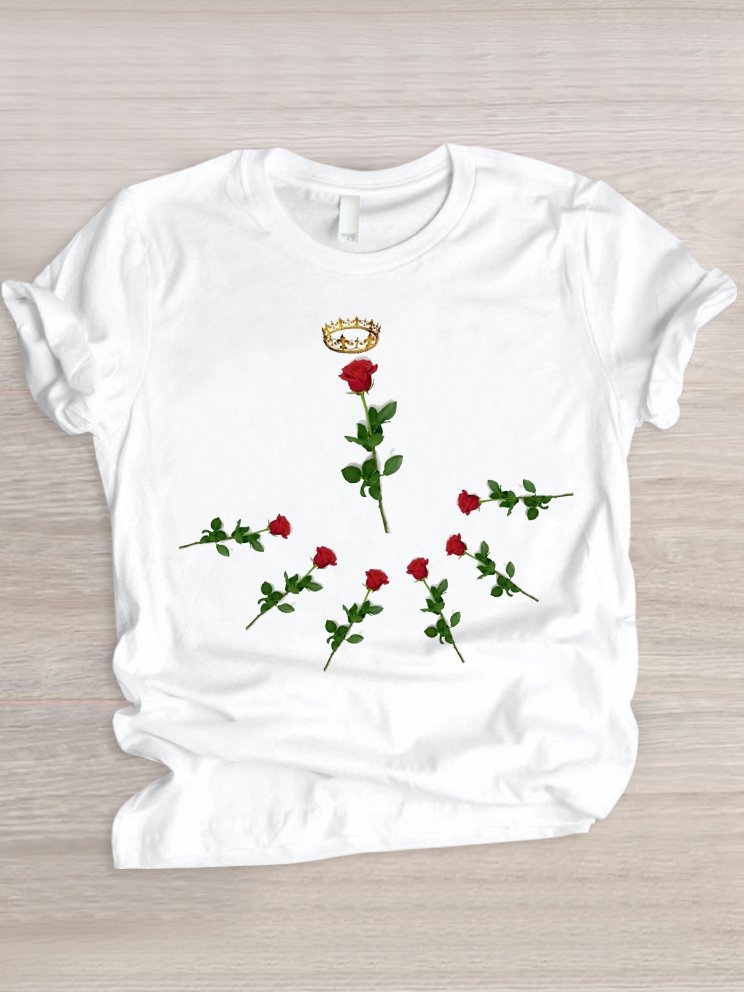 Casual Floral Crew Neck Short Sleeve T-shirt