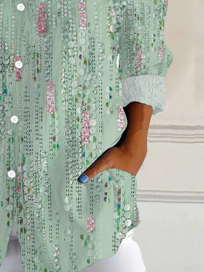 Shirt Collar Long Sleeve Floral Buckle Regular Loose Button Up Shirt Shirt For Women