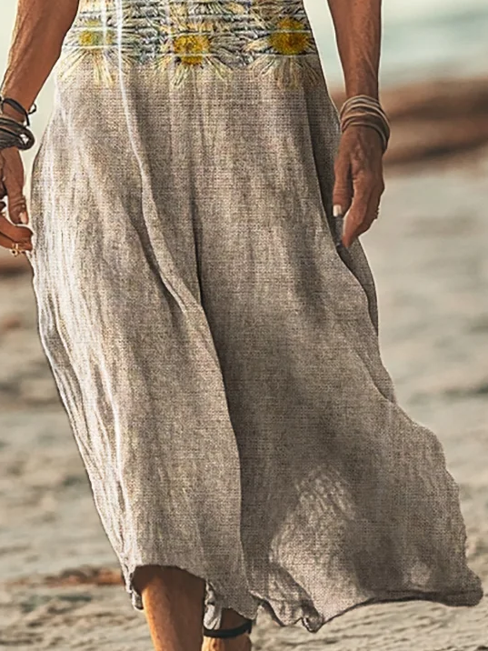 Women Floral V Neck Short Sleeve Comfy Casual Printing Maxi Dress