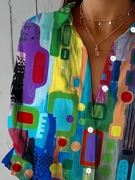 Shirt Collar Long Sleeve Abstract Buckle Regular Loose Button Up Shirt Shirt For Women