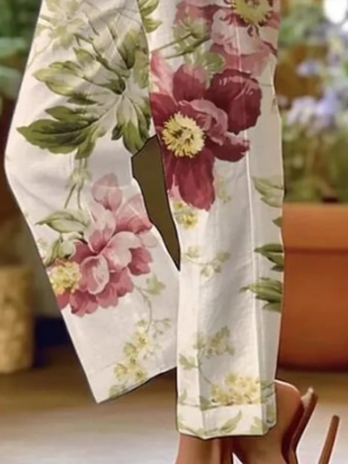 Casual Floral Print Daily H-Line Vintage Linen Pants