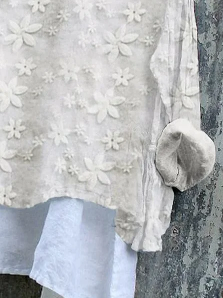 V Neck Long Sleeve Floral Printing Regular Micro-Elasticity Loose Graphic Tee Blouse_ For Women