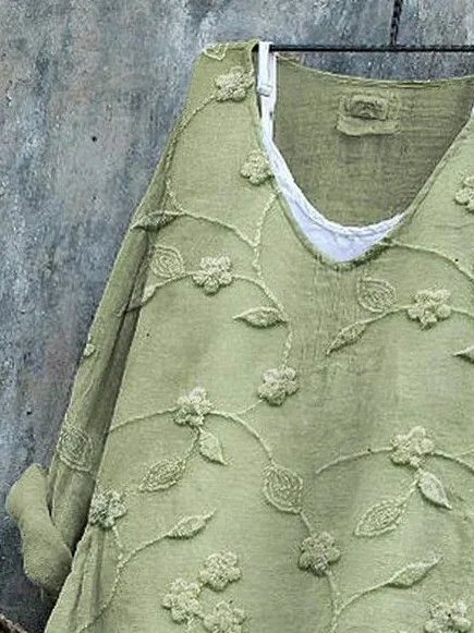 V Neck Long Sleeve Floral Printing Regular Micro-Elasticity Loose Graphic Tee Blouse_ For Women