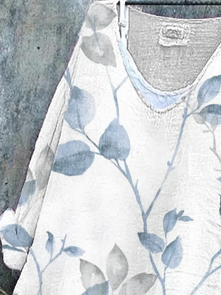 V Neck Long Sleeve Floral Printing Regular Micro-Elasticity Loose Graphic Tee Blouse_ For Women